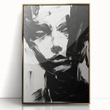 Framed abstract minimalist wall art featuring a gold-accented design on acrylic, showcasing a sleek front view perfect for modern decor. Ideal for enhancing contemporary interiors with a touch of elegance.