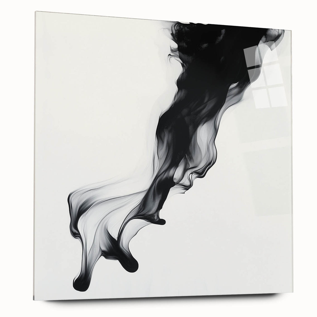 Minimalist Abstract Wall Art – Flowing Black Ink on White Canvas