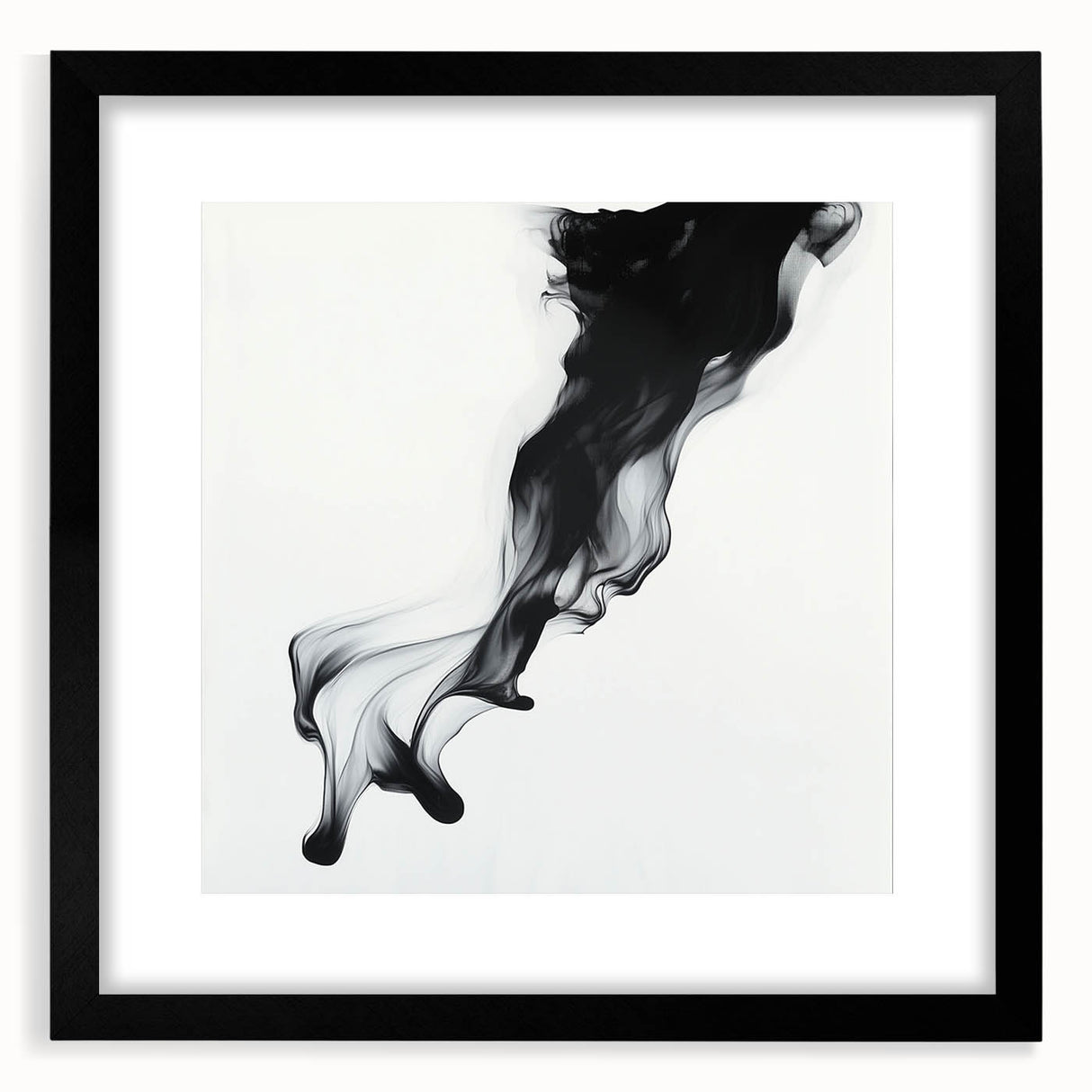 Minimalist Abstract Wall Art – Flowing Black Ink on White Canvas