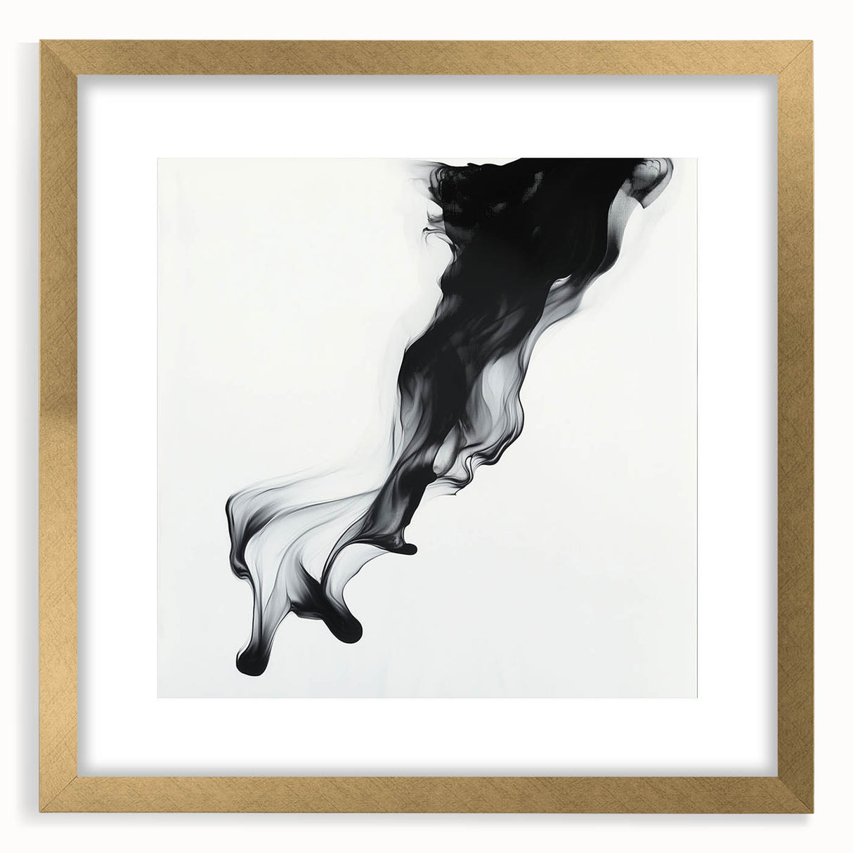 Minimalist Abstract Wall Art – Flowing Black Ink on White Canvas