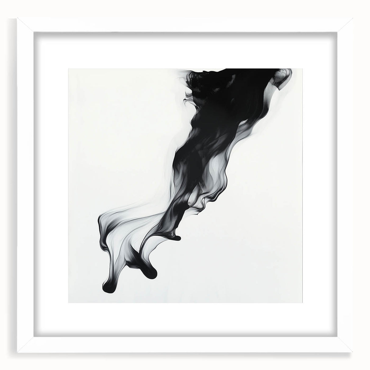 Minimalist Abstract Wall Art – Flowing Black Ink on White Canvas