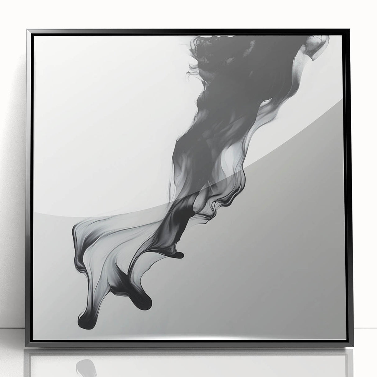 Minimalist Abstract Wall Art – Flowing Black Ink on White Canvas
