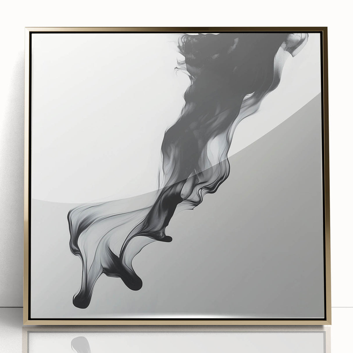 Minimalist Abstract Wall Art – Flowing Black Ink on White Canvas
