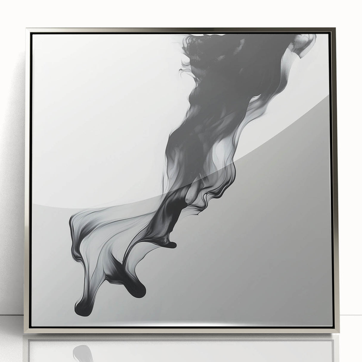 Minimalist Abstract Wall Art – Flowing Black Ink on White Canvas