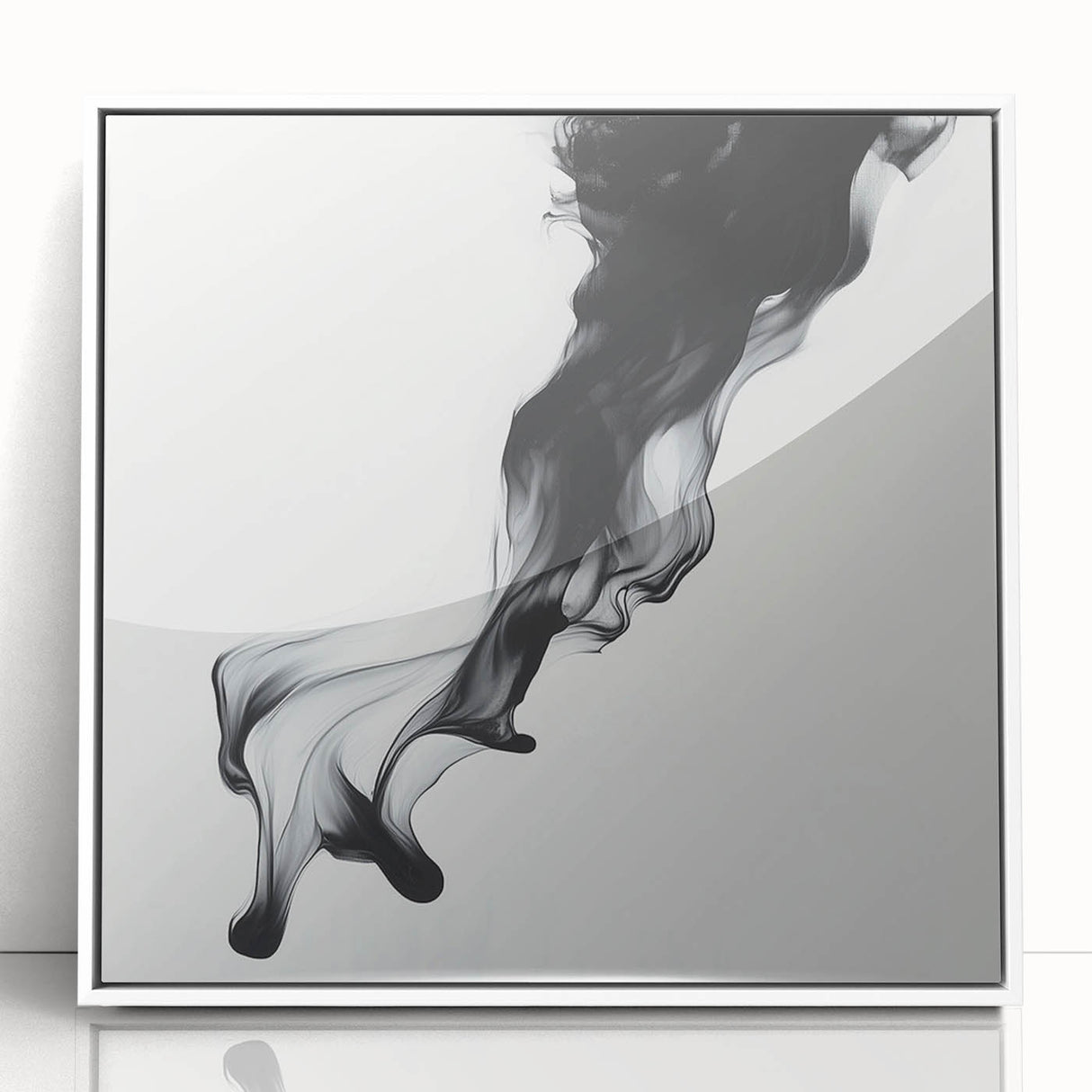 Minimalist Abstract Wall Art – Flowing Black Ink on White Canvas
