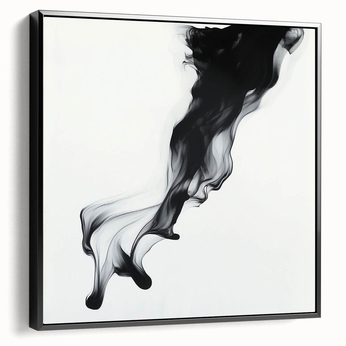 Minimalist Abstract Wall Art – Flowing Black Ink on White Canvas