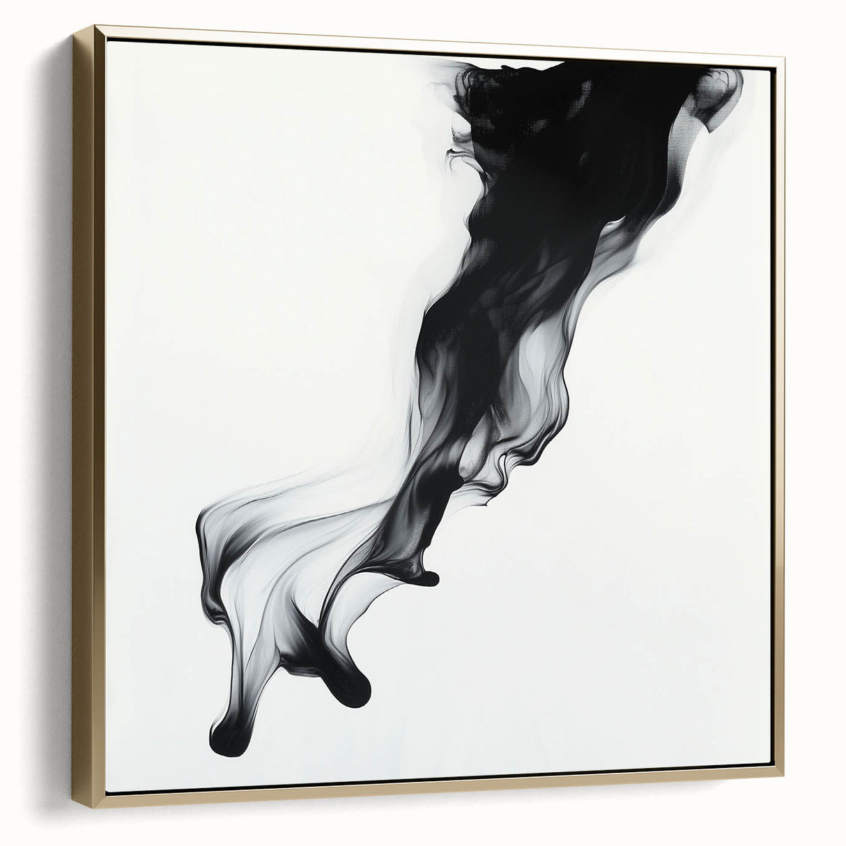 Minimalist Abstract Wall Art – Flowing Black Ink on White Canvas