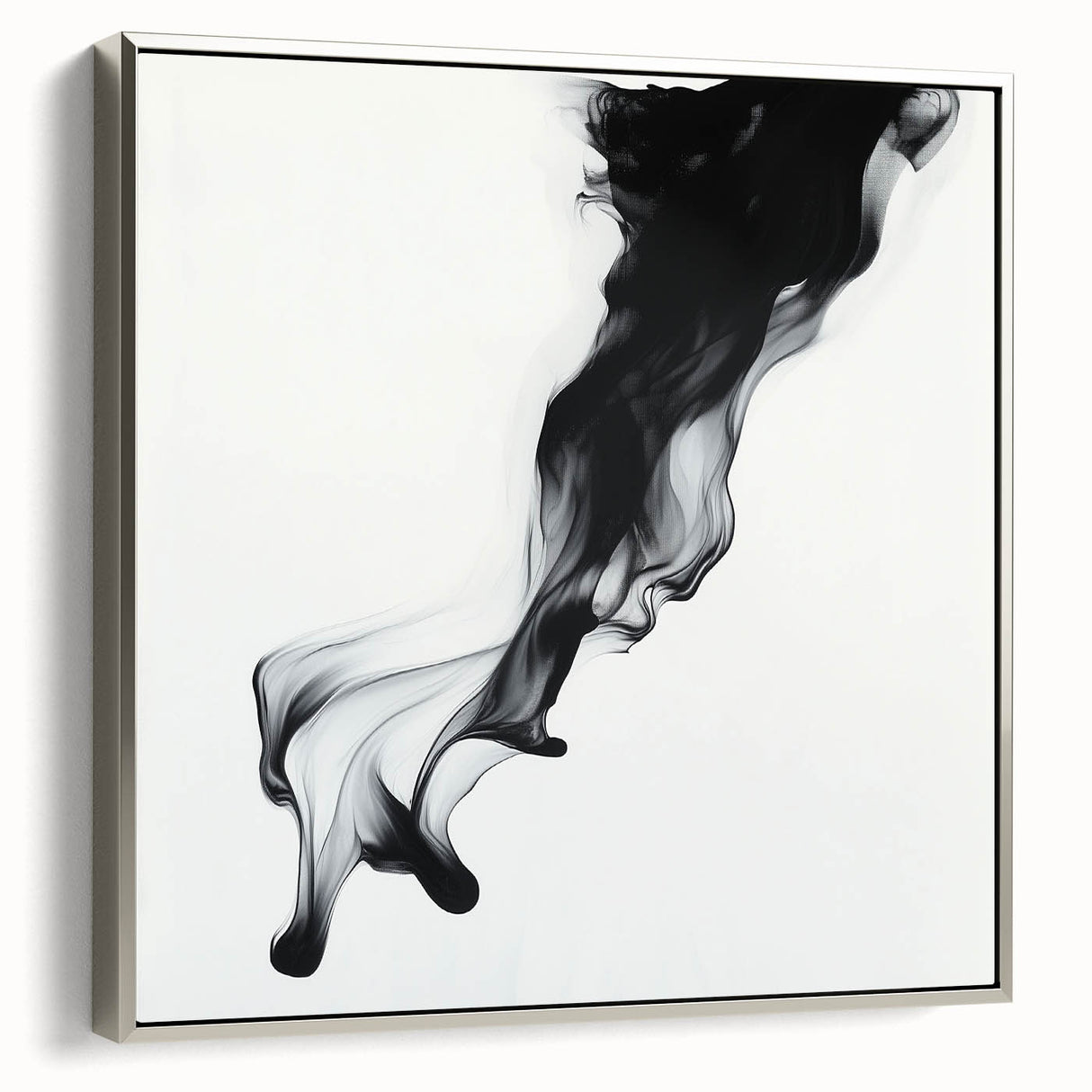 Minimalist Abstract Wall Art – Flowing Black Ink on White Canvas