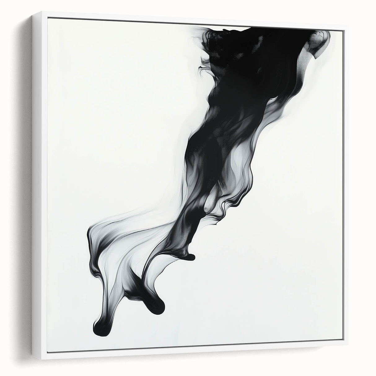 Minimalist Abstract Wall Art – Flowing Black Ink on White Canvas