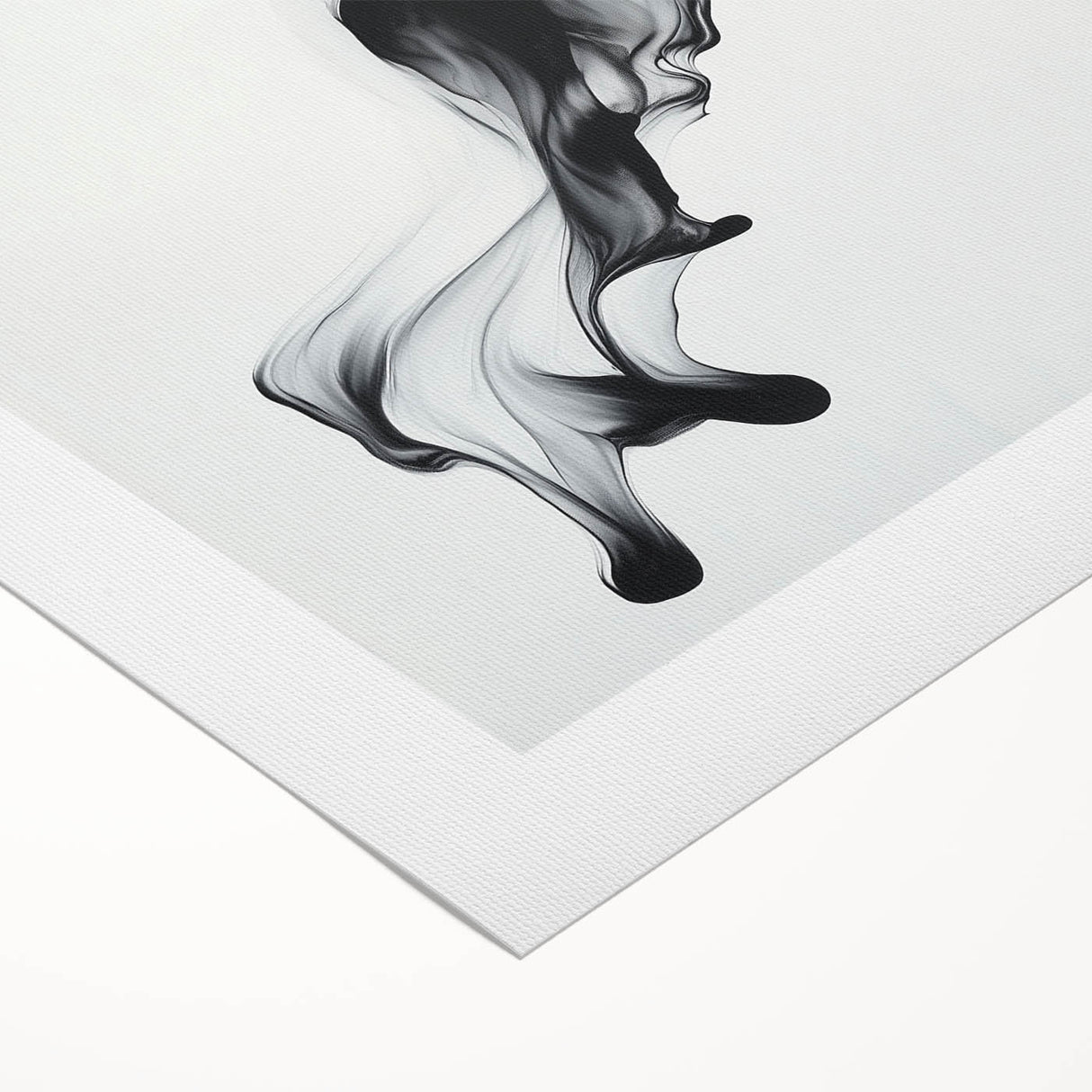 Minimalist Abstract Wall Art – Flowing Black Ink on White Canvas