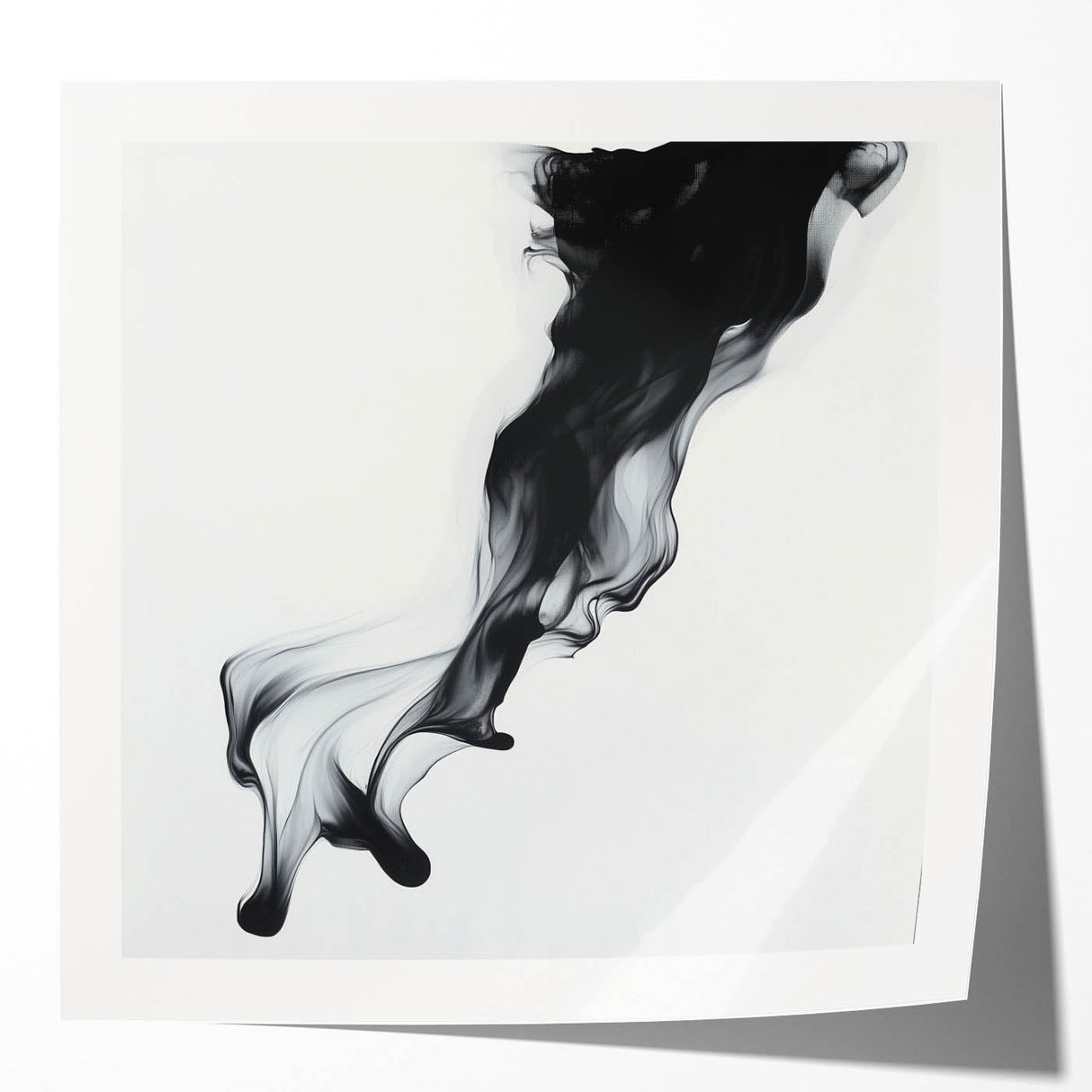 Minimalist Abstract Wall Art – Flowing Black Ink on White Canvas