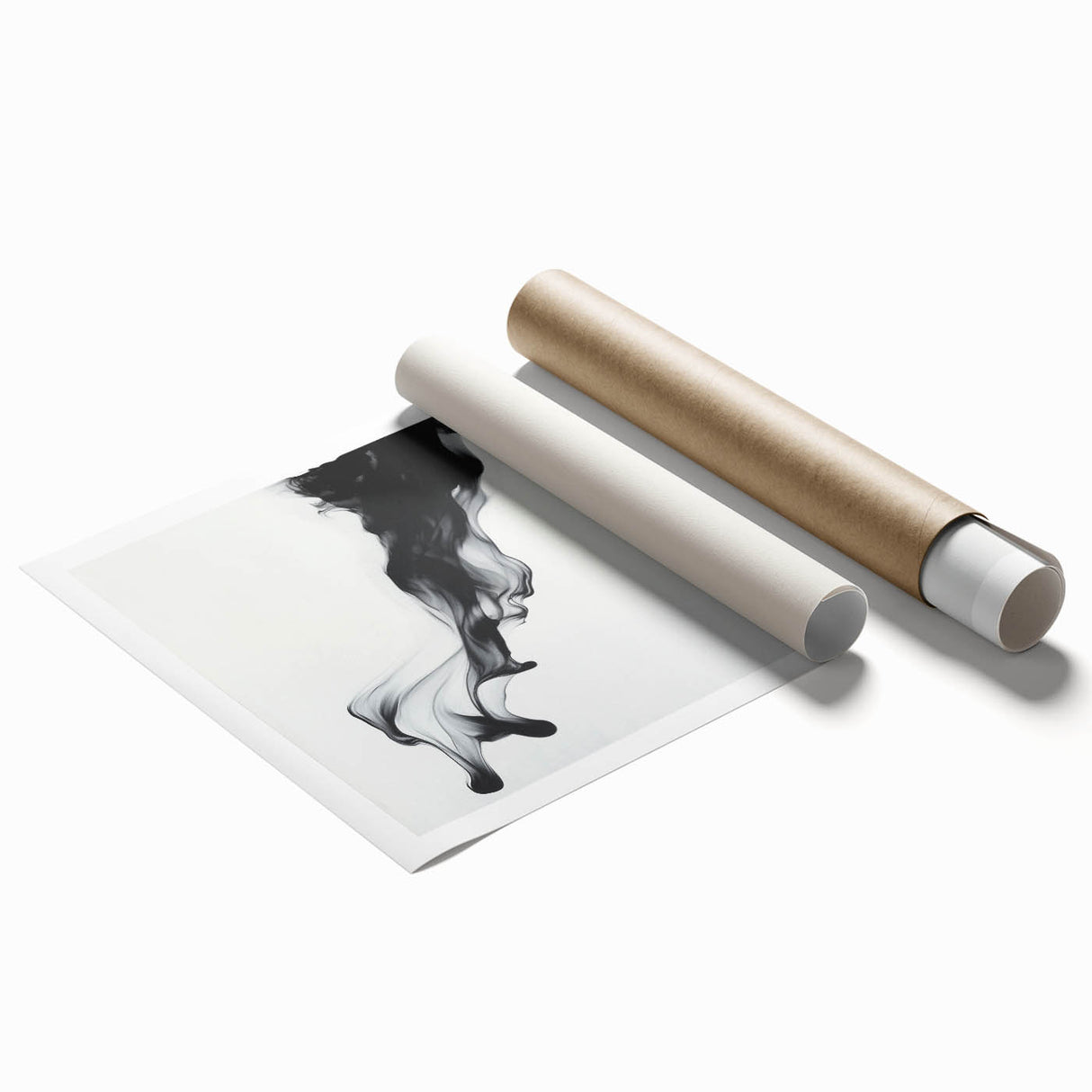 Minimalist Abstract Wall Art – Flowing Black Ink on White Canvas