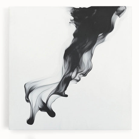 Minimalist Abstract Wall Art – Flowing Black Ink on White Canvas