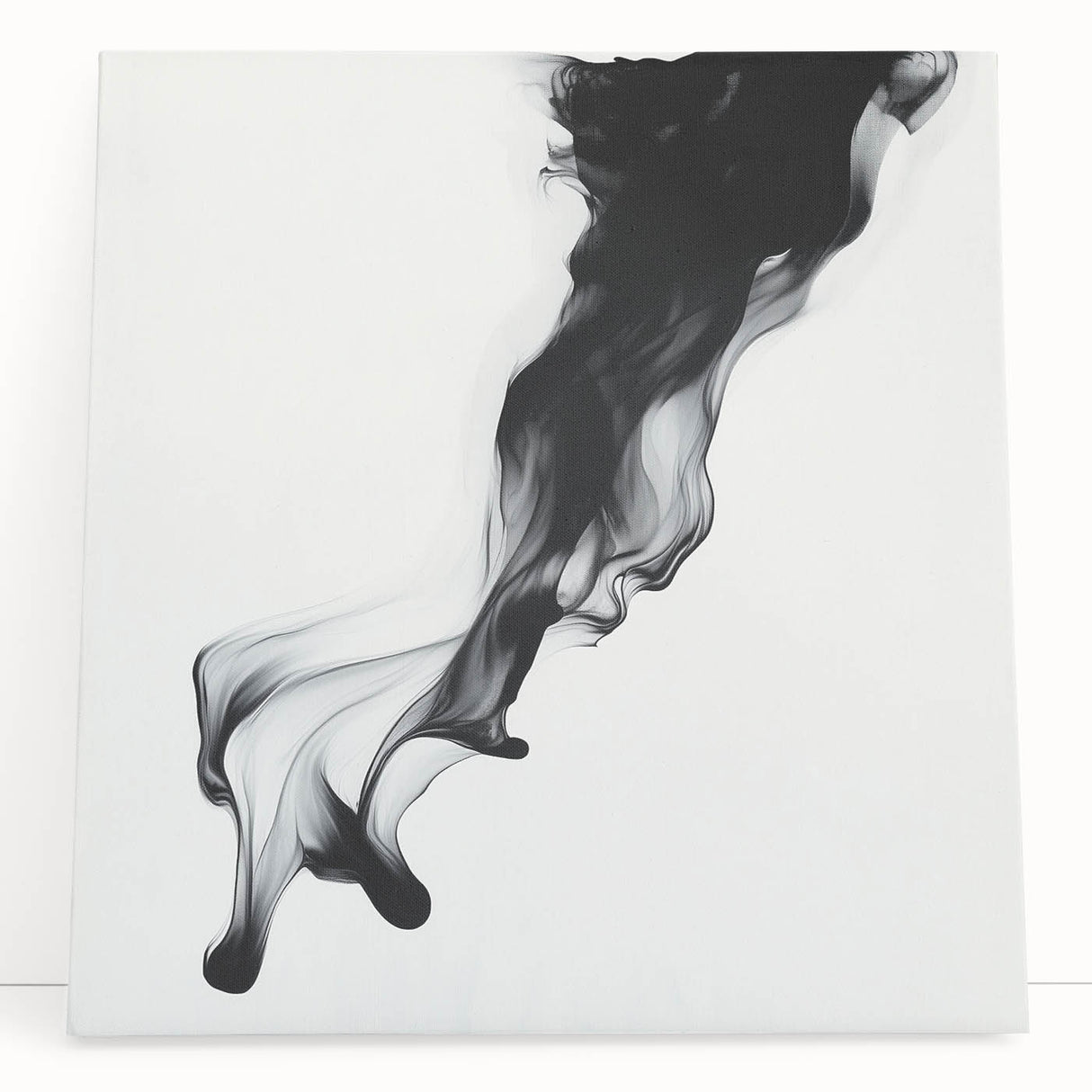 Minimalist Abstract Wall Art – Flowing Black Ink on White Canvas