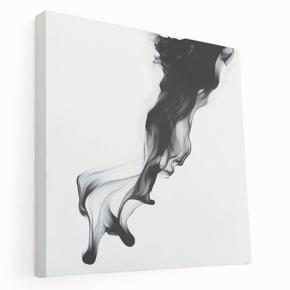 Minimalist Abstract Wall Art – Flowing Black Ink on White Canvas
