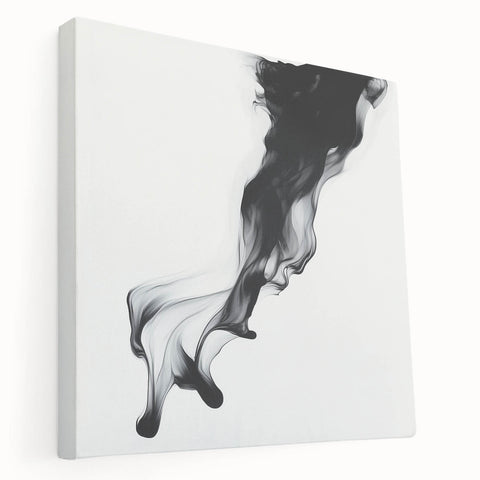 Minimalist Abstract Wall Art – Flowing Black Ink on White Canvas