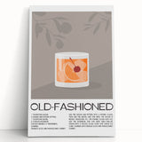 Black and white stretched canvas of assorted beverages and fruits, ideal for kitchen wall art.