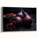 Framed canvas of colorful fruit arrangement in vintage poster style, ideal for kitchen wall decor.