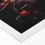 Art deco poster featuring assorted fruits in vibrant colors on rolled canvas, ideal for dining room wall art.