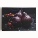 Black and white photo of assorted fruits on stretched canvas, suitable for kitchen wall art.