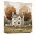 Large abstract wall art depicting fall seasons in orange and brown tones on acrylic glass.