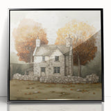 Large abstract wall art depicting fall colors in mid-century modernist style on black framed acrylic.