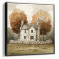 Framed canvas featuring a black and white vintage landscape painting, ideal for bedroom wall art.