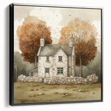 Framed canvas featuring a black and white vintage landscape painting, ideal for bedroom wall art.
