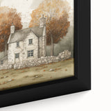 Framed canvas depicting a textured fall scene with black trees and vibrant fall colors, ideal for living room decor.