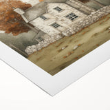 Art deco poster featuring a stylized autumn landscape in warm orange and brown tones on rolled canvas.