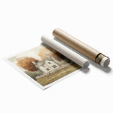 Extra large rolled print featuring a floral art design in warm autumn hues, ideal for classy bathroom wall art.