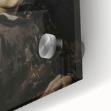 Close-up of an abstract figurative acrylic painting on glass, showcasing vibrant colors and intricate textures, perfect for modern home decor accents.