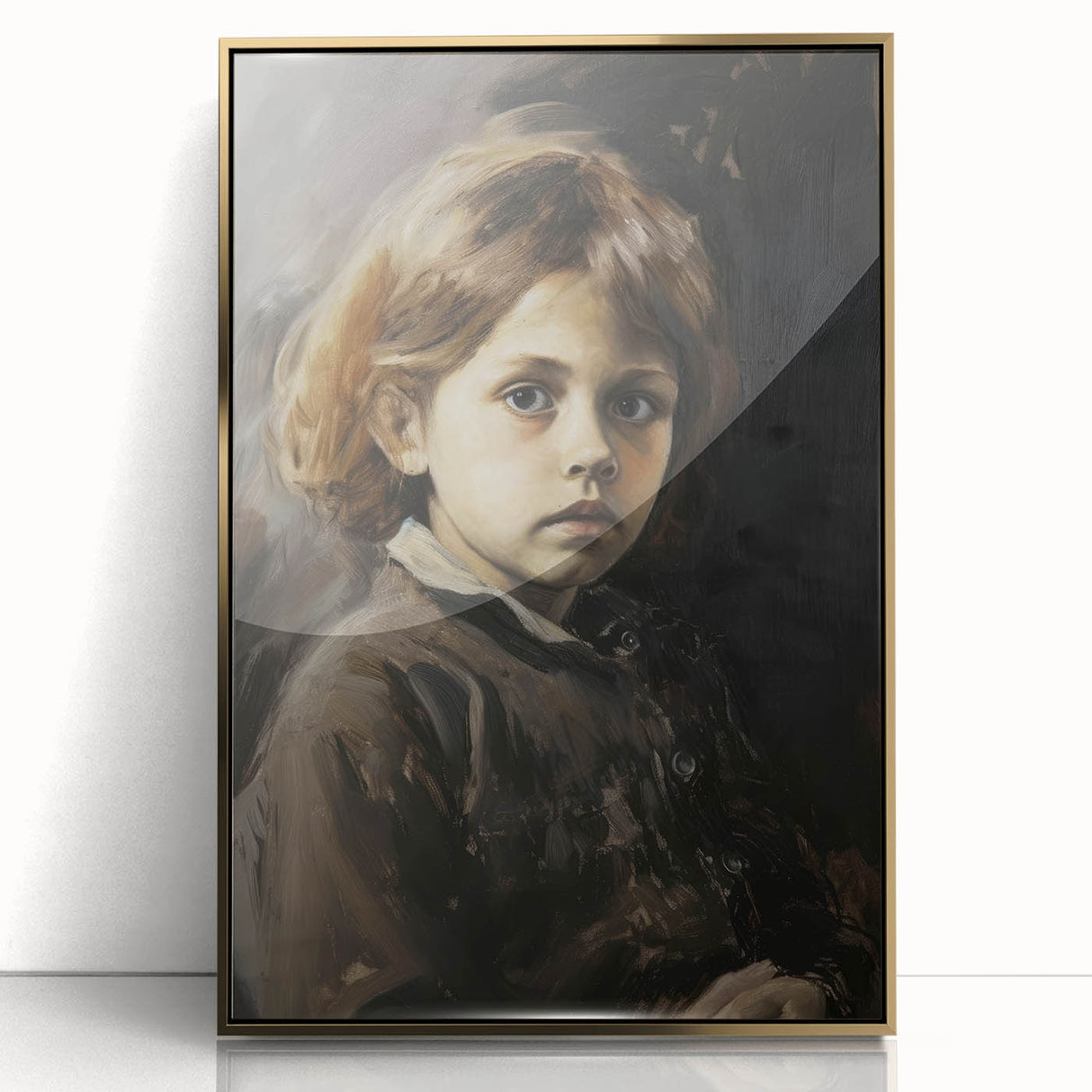 Abstract figurative art piece framed in gold, showcasing vibrant colors and dynamic shapes, perfect for modern home decor and artistic expression.