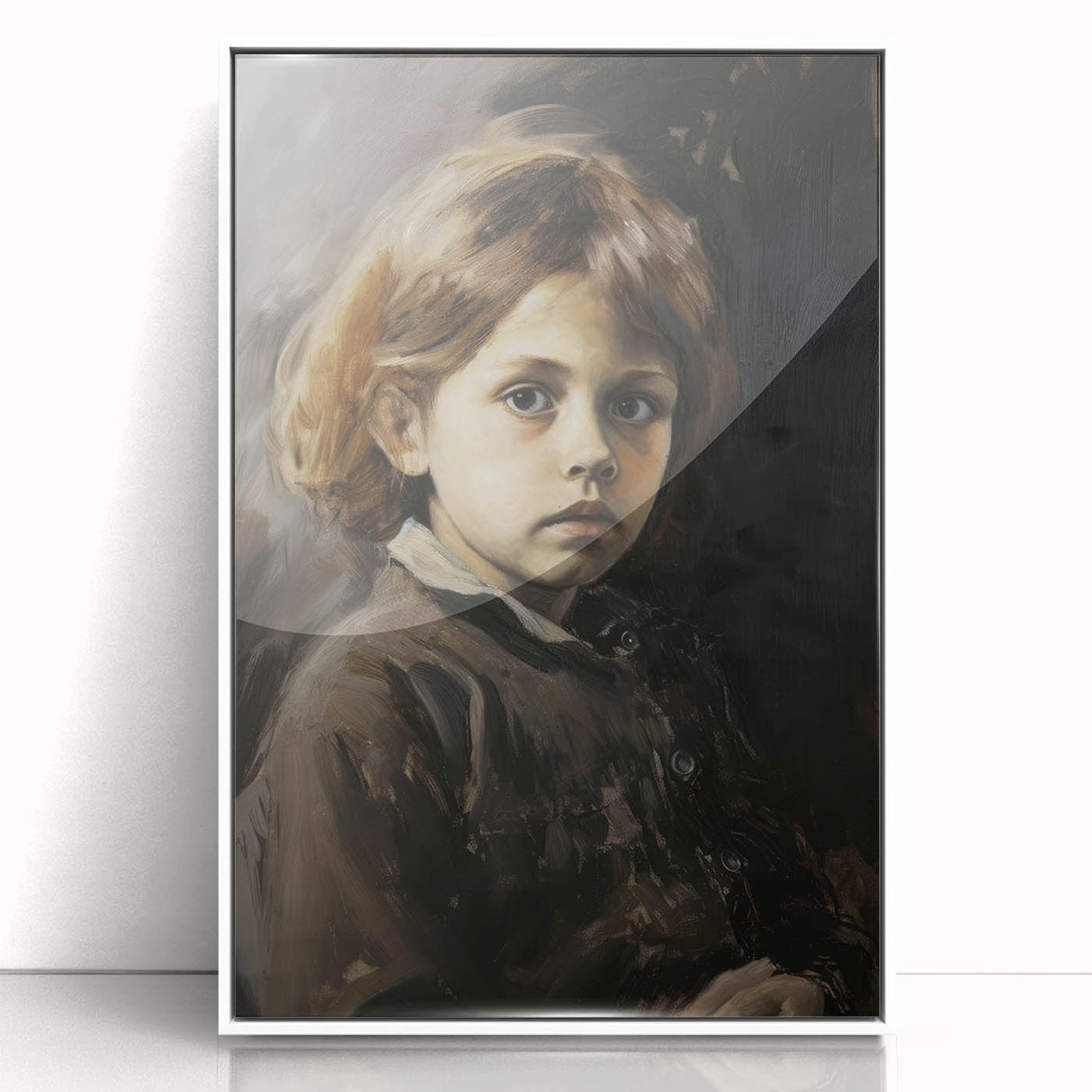 Framed abstract figurative artwork in white acrylic, showcasing a modern design with fluid shapes and vibrant colors, perfect for contemporary decor.