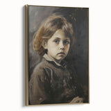 Framed canvas artwork showcasing an abstract figurative design with gold accents, viewed from the side, ideal for modern home decor and art enthusiasts.