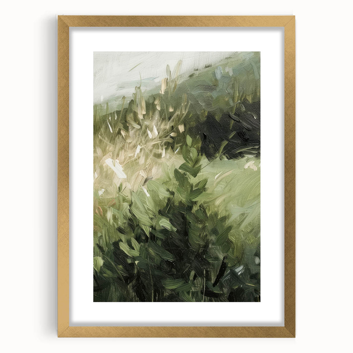 Abstract floral artwork framed in gold with a mat, showcasing vibrant colors and intricate patterns, ideal for enhancing modern home decor.