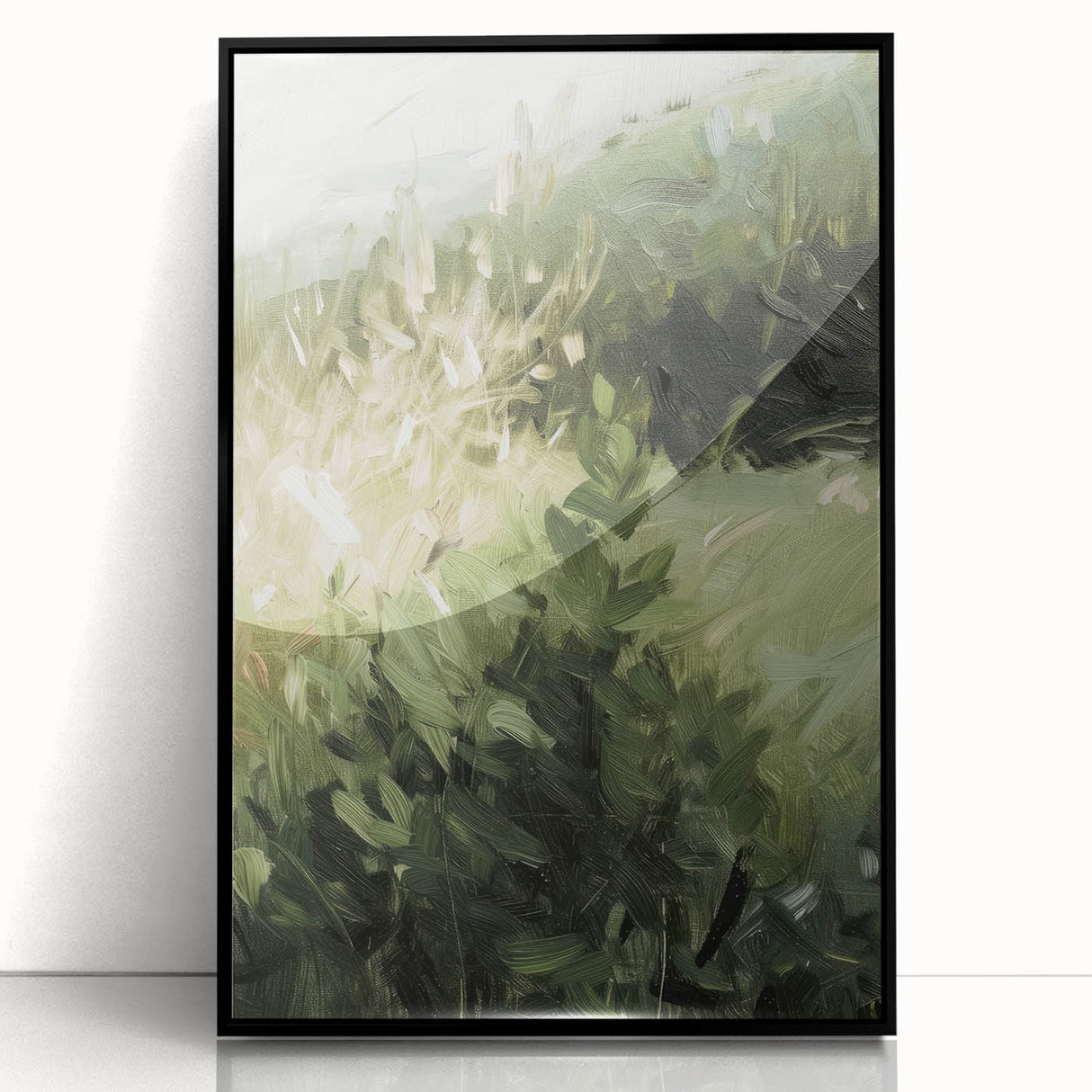 Abstract floral artwork in a black frame, showcasing vibrant colors and intricate patterns, perfect for modern home decor and enhancing artistic spaces.