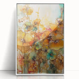 Framed acrylic artwork showcasing vibrant abstract florals in a white frame, perfect for adding a modern touch to home decor. Ideal for art lovers seeking a fresh aesthetic.