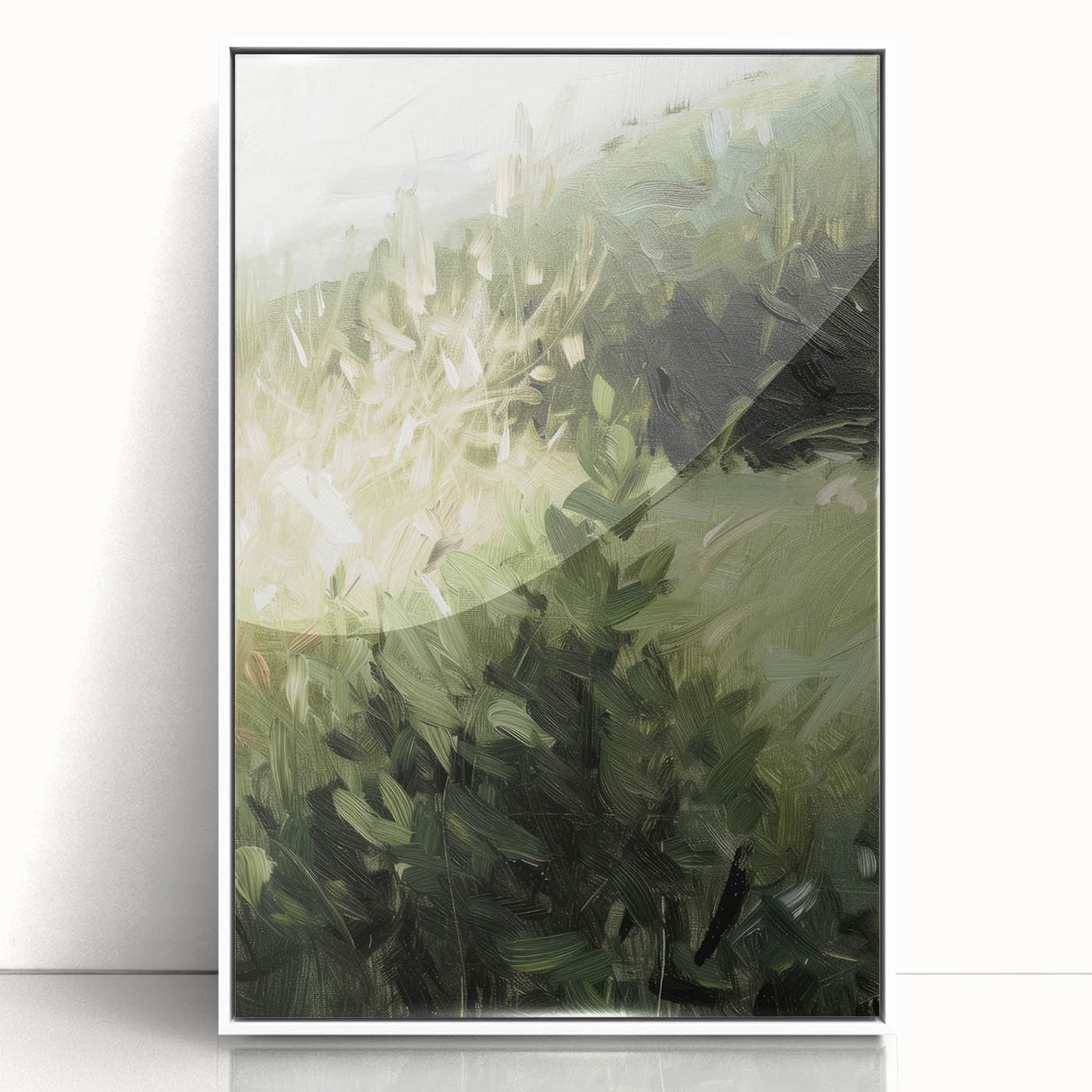 Framed acrylic artwork featuring abstract floral designs in vibrant colors, displayed from the front against a white background, ideal for home decor.
