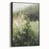 Framed canvas artwork showcasing vibrant abstract floral designs in bold colors, presented in a sleek black frame, ideal for modern home decor.