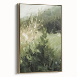 Framed canvas artwork showcasing an abstract floral design in vibrant colors, elegantly bordered with a gold frame, perfect for modern home decor.