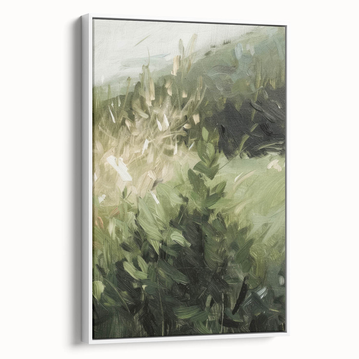 Framed canvas art displaying vibrant abstract floral designs in soft pastel colors, showcased from a white side view, perfect for modern home decor.