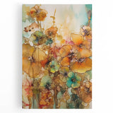 Abstract floral canvas art featuring vibrant colors and intricate patterns, ideal for modern home decor, displayed in a front view for optimal presentation.