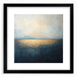 Abstract landscape artwork framed in black with a white mat, showcasing a vibrant interplay of colors and shapes, perfect for modern home decor.