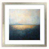 Abstract landscape frame with mat in silver, showcasing a modern artistic design featuring soft blue and green hues. Ideal for contemporary home decor.