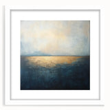 Abstract landscape artwork framed in white, featuring soft earth tones and dynamic shapes, ideal for modern home decor, adding visual interest to any room.