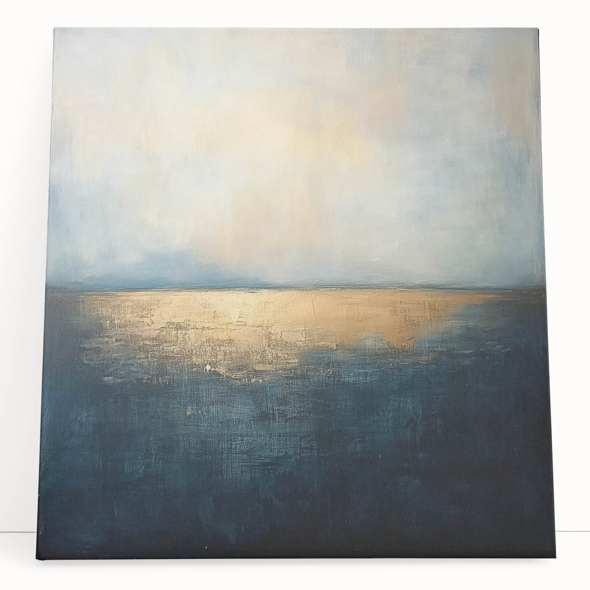 Abstract landscape canvas art featuring vibrant colors and dynamic shapes, leaning against a neutral wall, perfect for modern home decor. Ideal for enhancing living spaces with artistic flair.