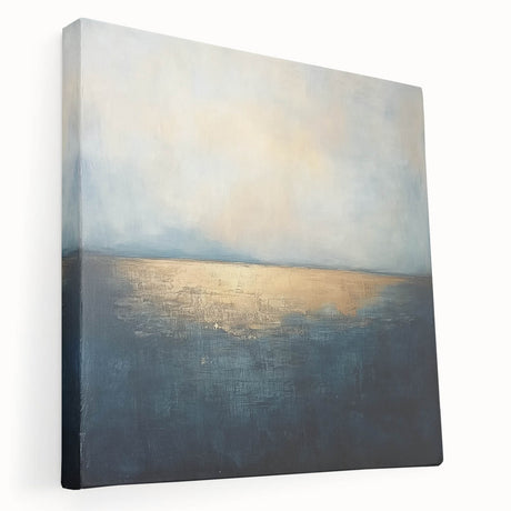 Abstract landscape stretched canvas artwork showcasing vibrant colors and fluid shapes, side view highlighting its textured surface and modern design. Perfect for contemporary home decor.
