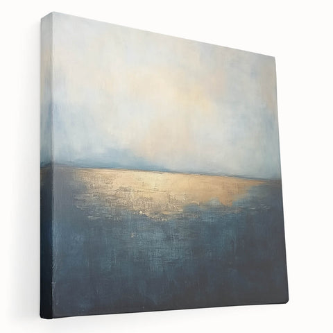 Abstract landscape stretched canvas artwork showcasing vibrant colors and fluid shapes, side view highlighting its textured surface and modern design. Perfect for contemporary home decor.