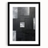 Abstract minimalist wall art in a sleek black frame, showcasing geometric patterns and soft color tones, ideal for modern home decor enhancement.
